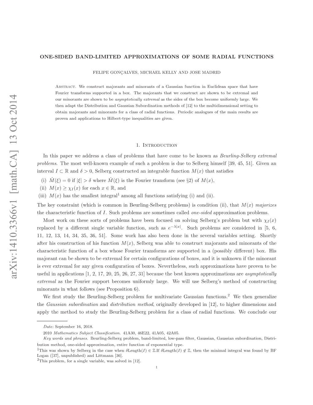 One-Sided Band-Limited Approximations of Some Radial