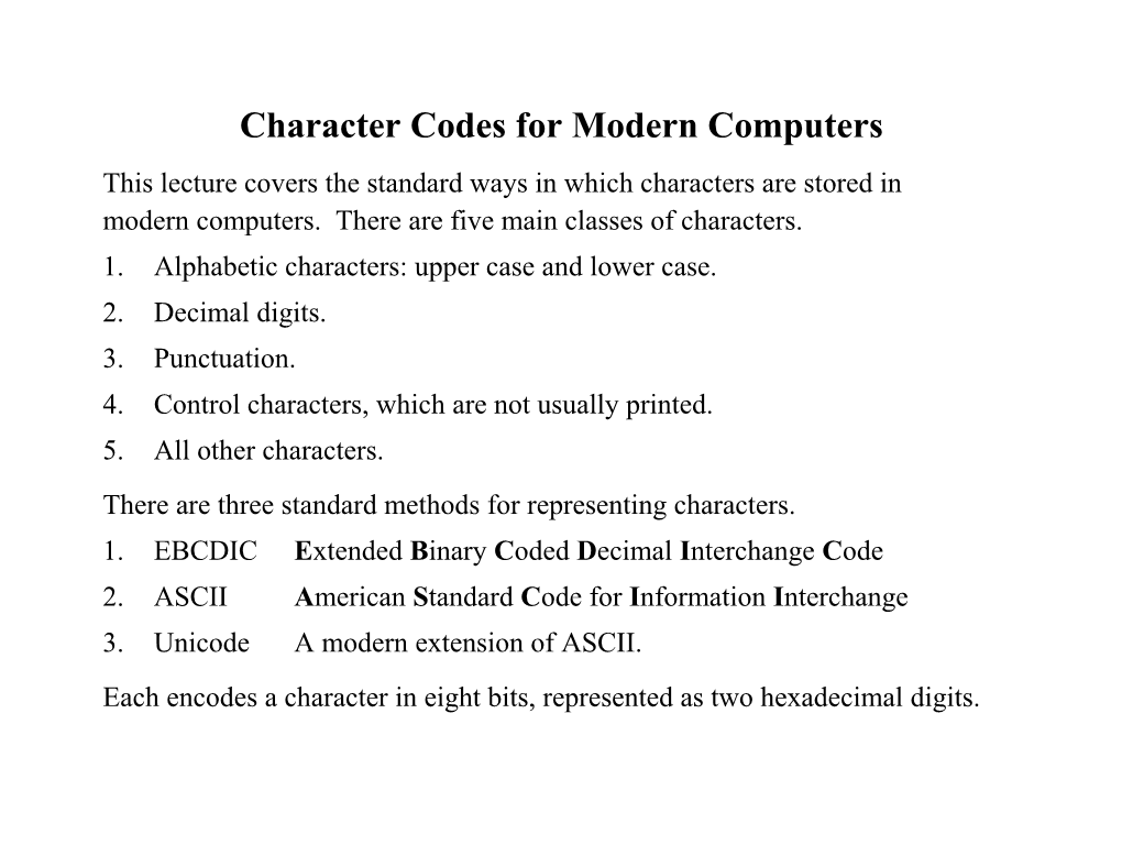 Character Codes for Modern Computers