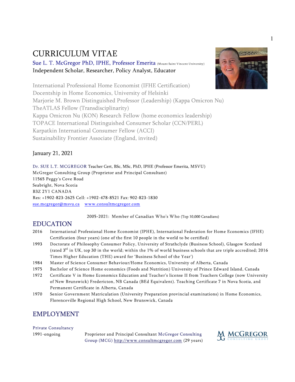 VIEW Sue Mcgregor's Curriculum Vitae