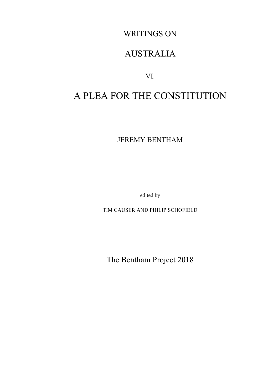 A Plea for the Constitution