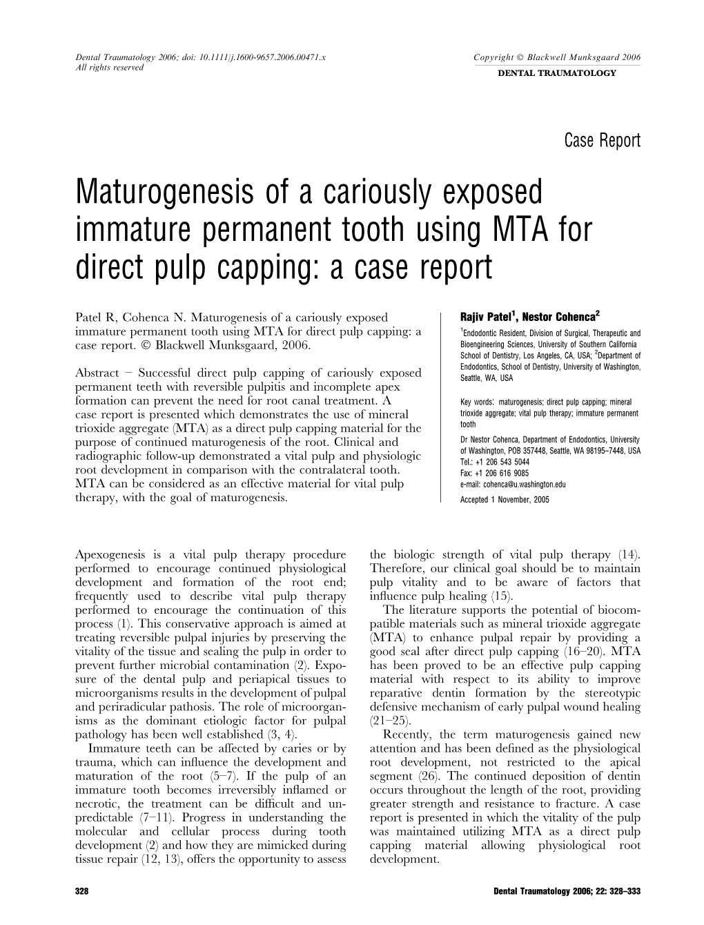 Maturogenesis of a Cariously Exposed Immature Permanent Tooth Using MTA for Direct Pulp Capping: a Case Report