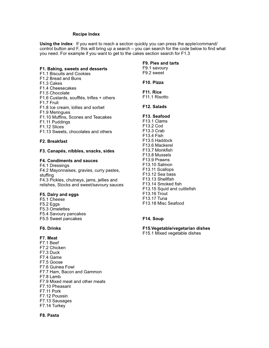 Recipe Index June 2015