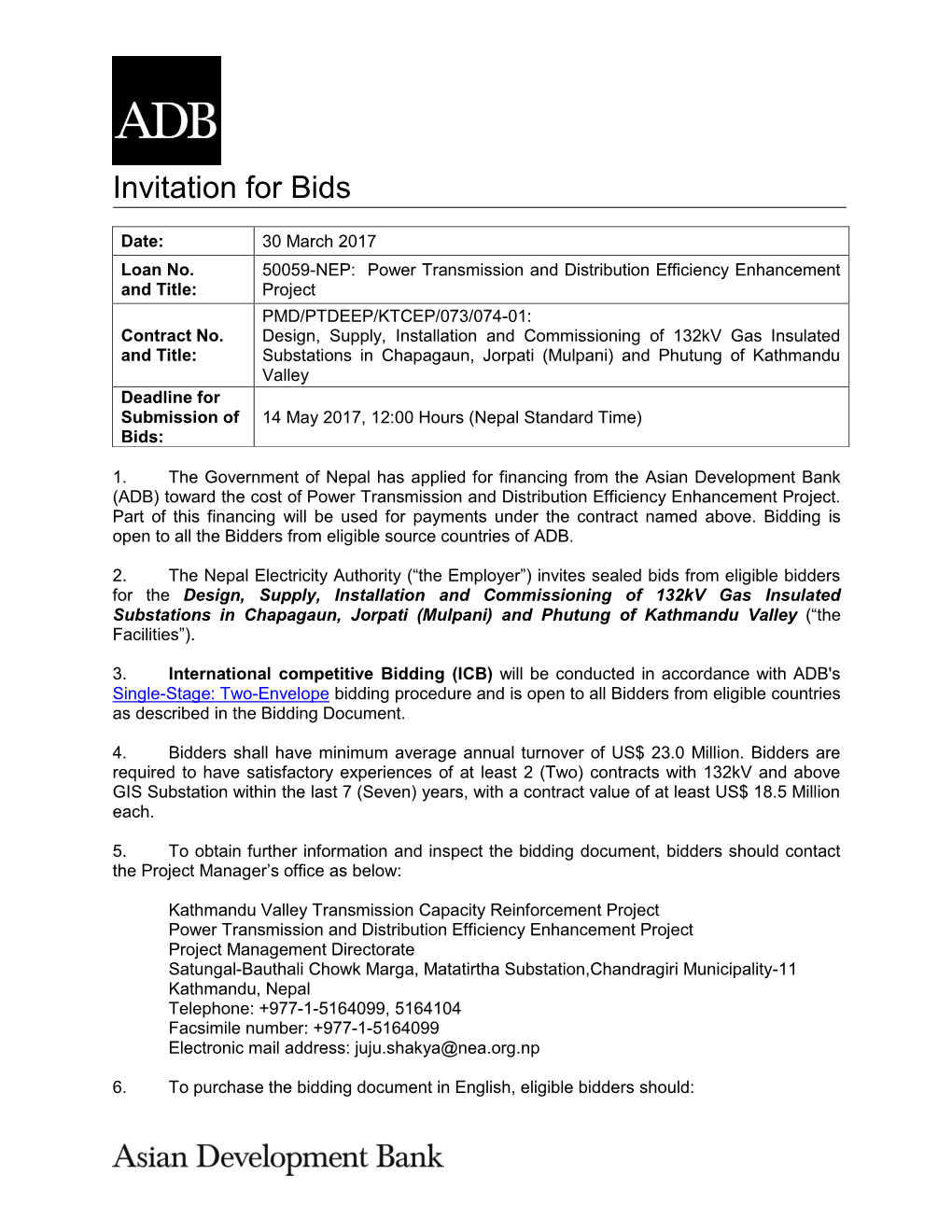 Power Transmission and Distribution Efficiency Enhancement and Title: Project PMD/PTDEEP/KTCEP/073/074-01: Contract No