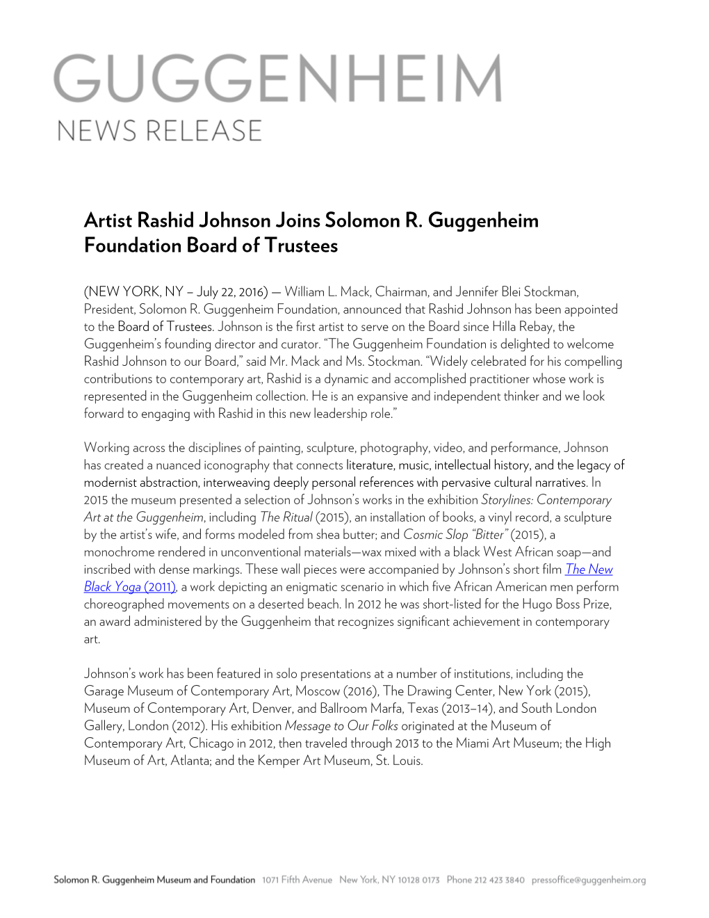 Artist Rashid Johnson Joins Solomon R. Guggenheim Foundation Board of Trustees