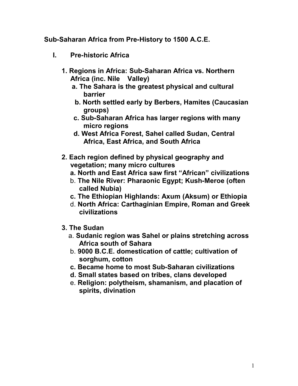 Sub-Saharan Africa From Pre-History To 1500