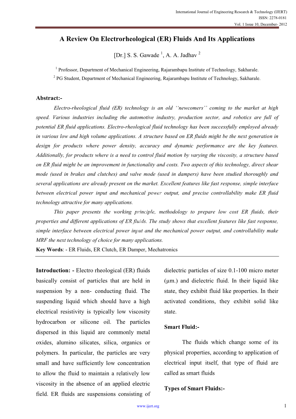 A Review on Electrorheological (ER) Fluids and Its Applications