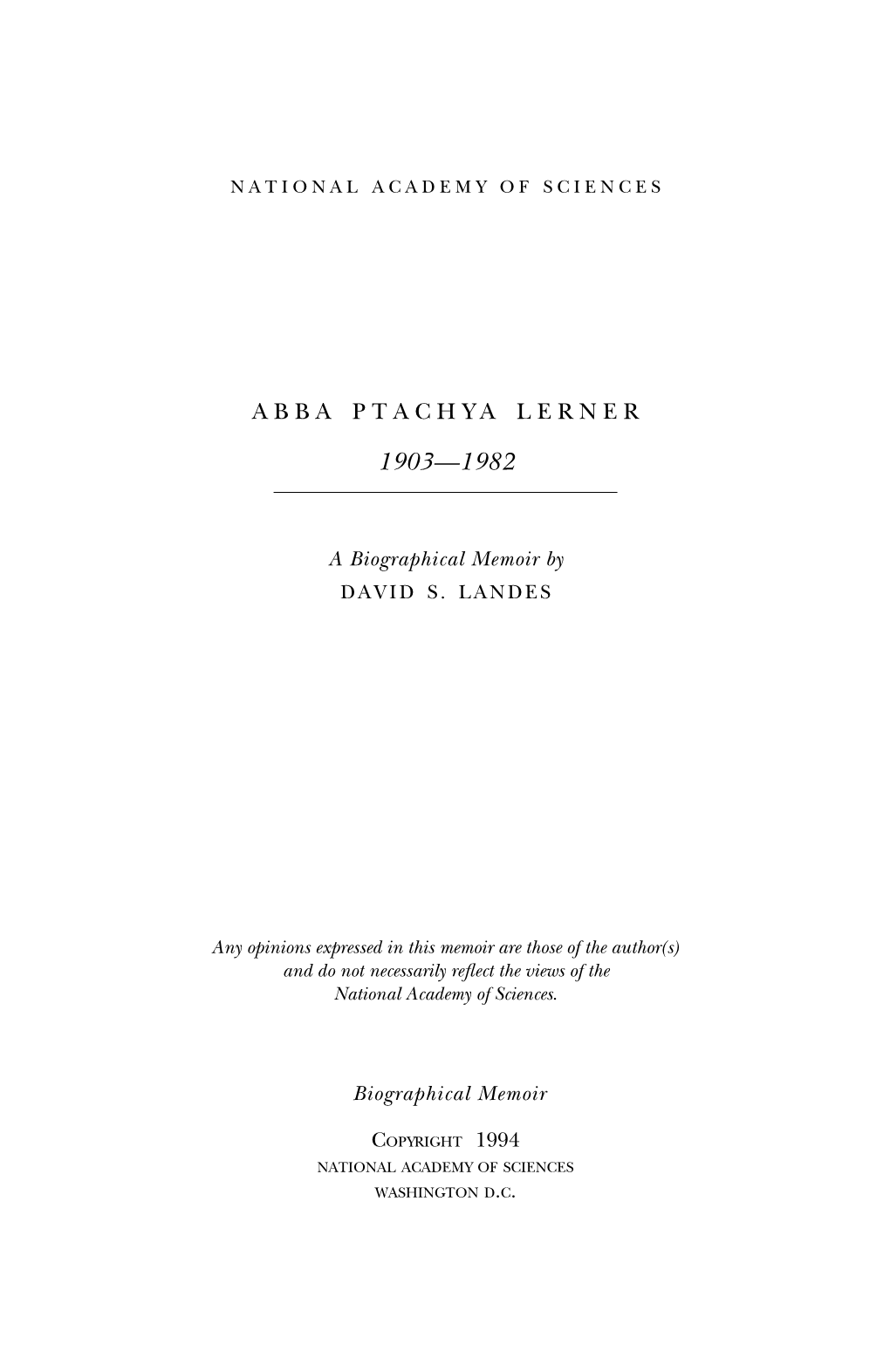 ABBA PTACHYA LERNER October 28 1903-October 27, 1982