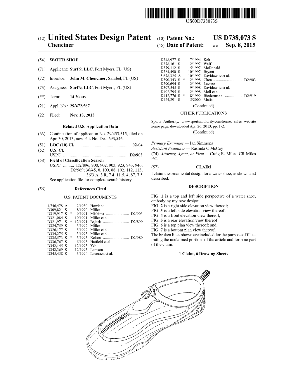 (12) United States Design Patent (10) Patent No.: US D738,073S Chenciner (45) Date of Patent: Sep