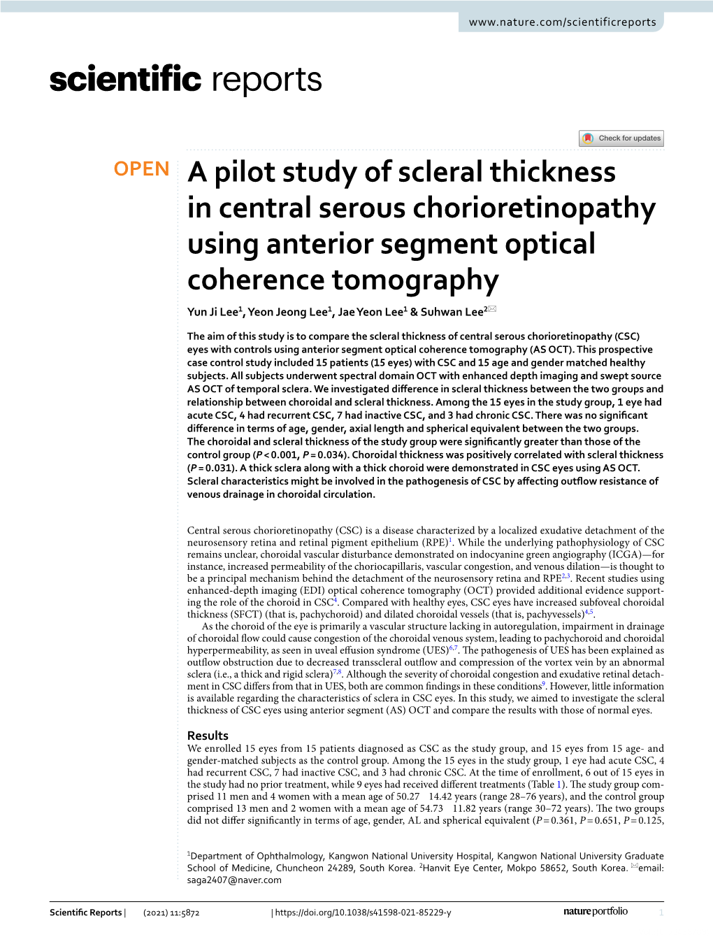 A Pilot Study of Scleral Thickness in Central Serous Chorioretinopathy