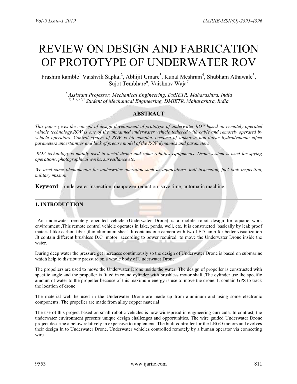 Review on Design and Fabrication of Prototype of Underwater