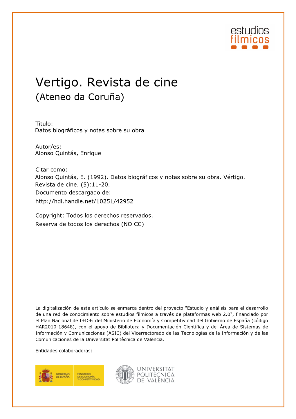 Vertigo. Revista De Cine (Ateneo Da Coruña)