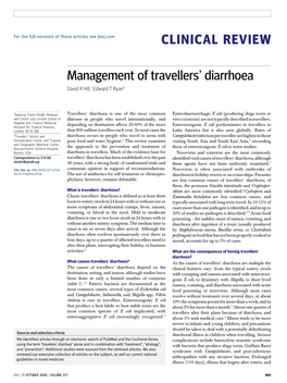 CLINICAL REVIEW Management of Travellers' Diarrhoea