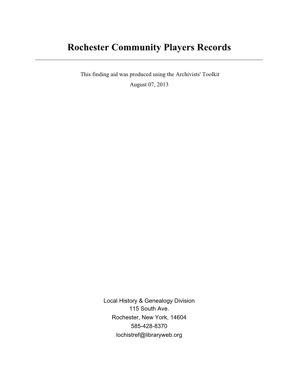 Rochester Community Players Records