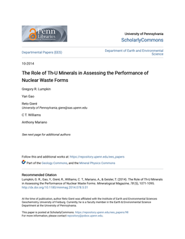 The Role of Th-U Minerals in Assessing the Performance of Nuclear Waste Forms