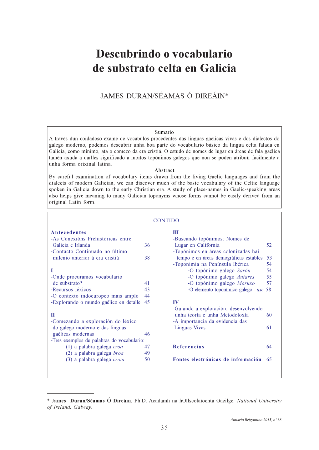 Descubrindo O Vocabulario De Substrato Celta En Galicia