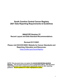 South Carolina Central Cancer Registry 2021 Data Reporting Requirements & Guidelines