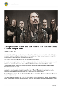 Amorphis Is the Fourth and Last Band to Join Summer Chaos Festival Burgas 2015