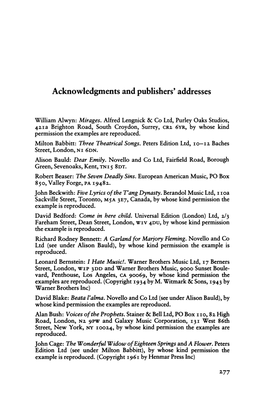 Acknowledgments and Publishers' Addresses