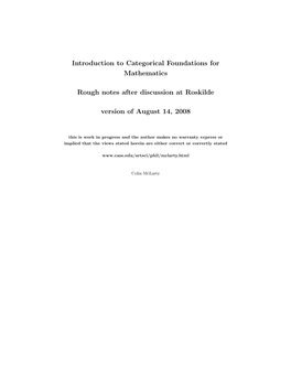 Introduction to Categorical Foundations for Mathematics