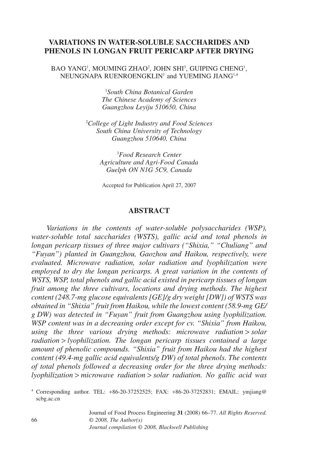 Variations in Water-Soluble Saccharides and Phenols in Longan Fruit Pericarp After Drying