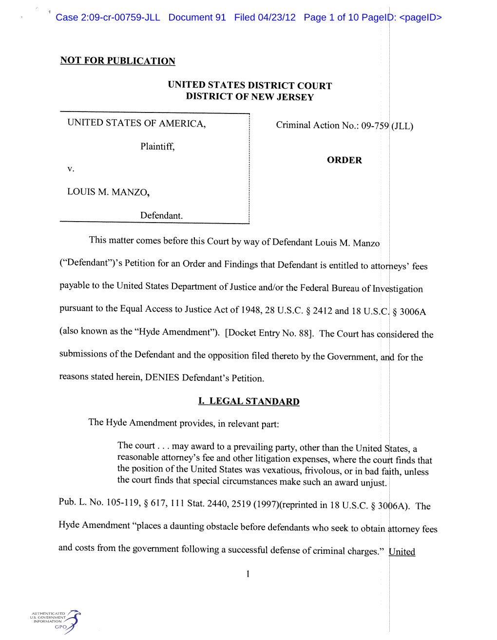 Case 2:09-Cr-00759-JLL Document 91 Filed 04/23/12 Page 1 of 10 Pageid