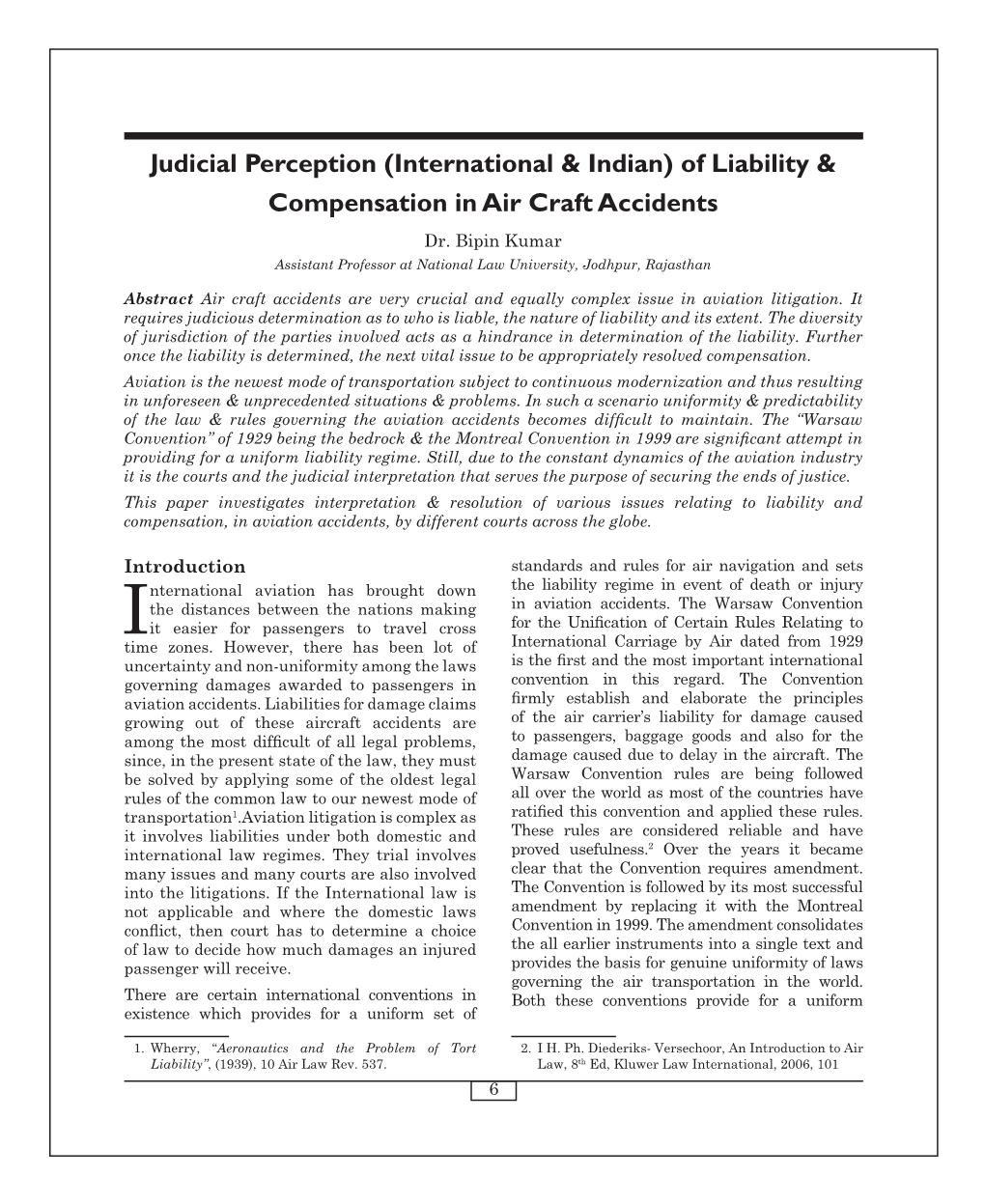 Of Liability & Compensation in Air Craft Accidents