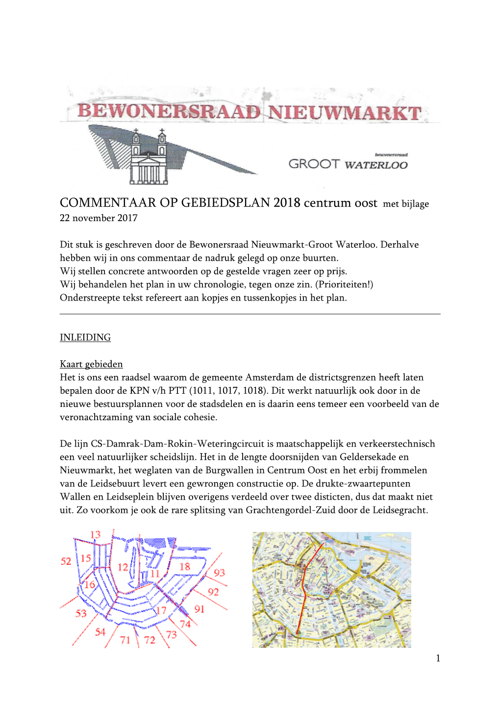 COMMENTAAR OP GEBIEDSPLAN 2018 Centrum Oost Met Bijlage 22 November 2017