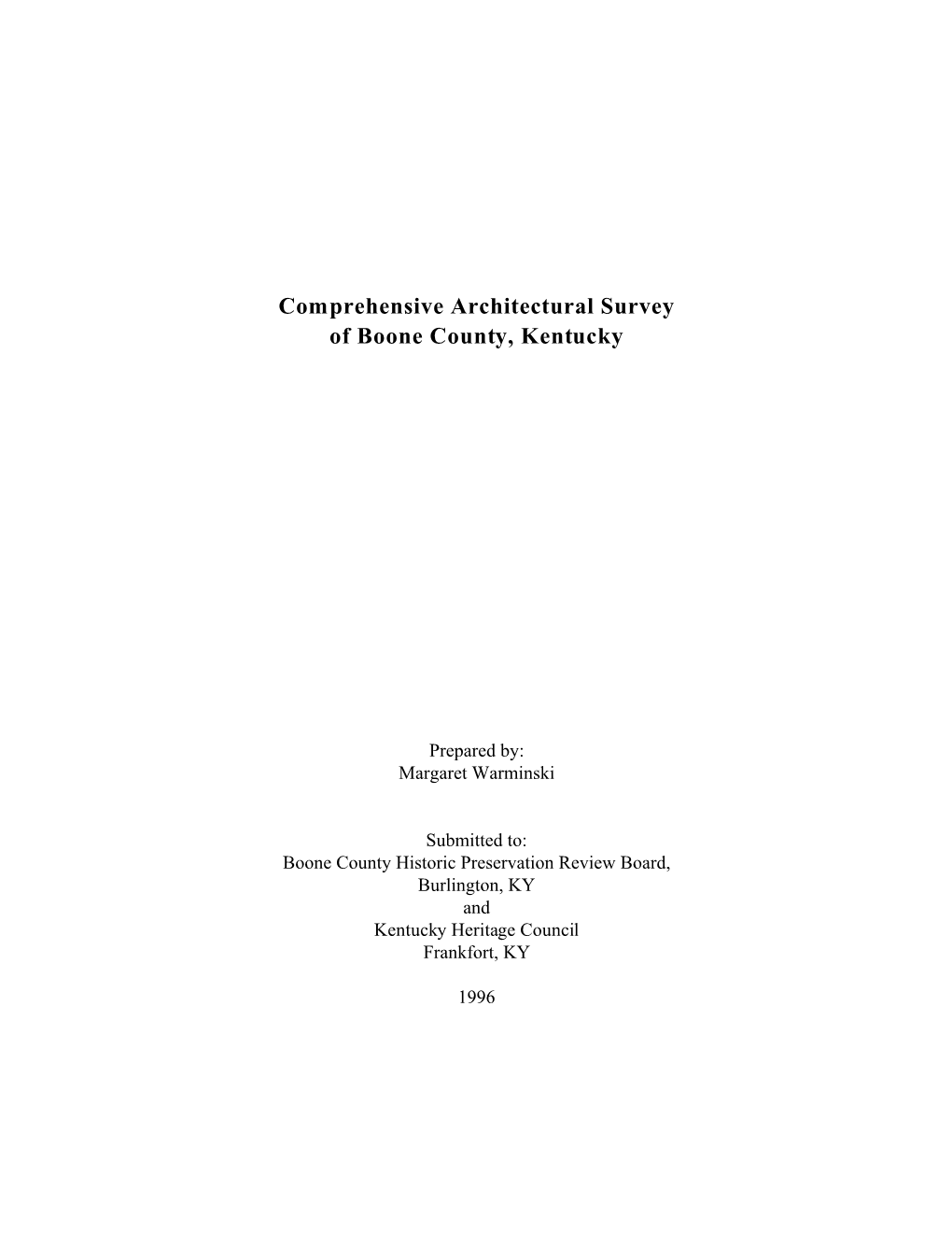 Comprehensive Architectural Survey of Boone County, Kentucky