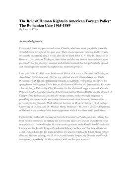 The Role of Human Rights in American Foreign Policy: the Romanian Case 1965-1989 by Ramona Cotca