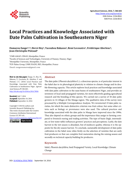 Local Practices and Knowledge Associated with Date Palm Cultivation in Southeastern Niger