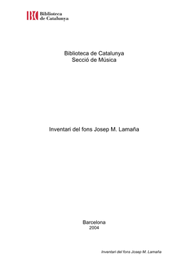 Biblioteca De Catalunya Secció De Música Inventari Del Fons Josep M