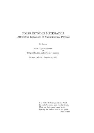 CORSO ESTIVO DI MATEMATICA Differential Equations Of