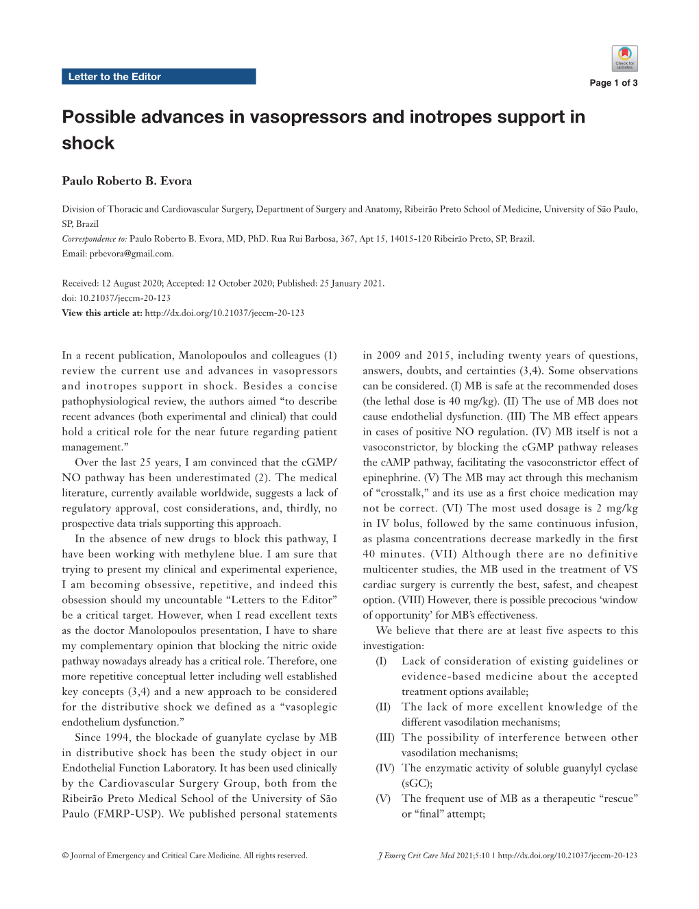 Possible Advances in Vasopressors and Inotropes Support in Shock