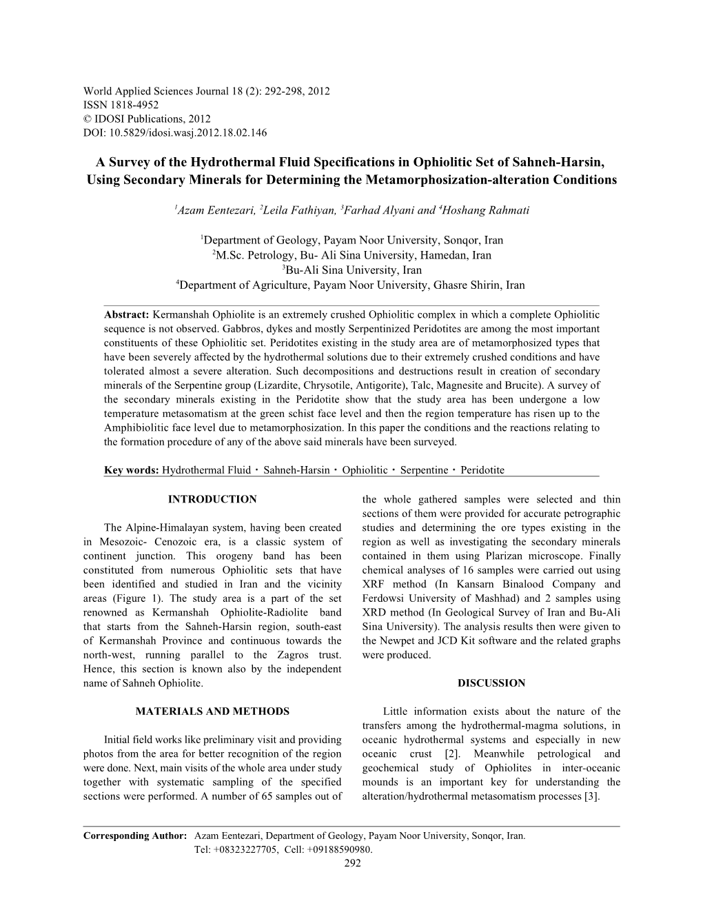 A Survey of the Hydrothermal Fluid Specifications in Ophiolitic Set Of