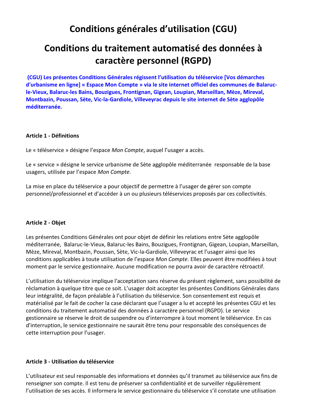 CGU) Conditions Du Traitement Automatisé Des Données À Caractère Personnel (RGPD