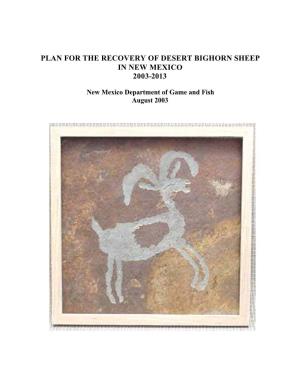 Plan for the Recovery of Desert Bighorn Sheep in New Mexico 2003-2013