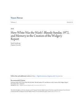 Bloody Sunday, 1972, and Memory in the Creation of the Widgery Report Sarah Ganderup Chapman University