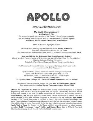 2015 FALL/WINTER SEASON the Apollo Theater Launches