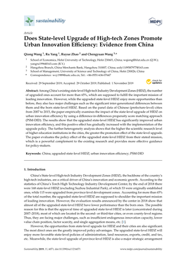Does State-Level Upgrade of High-Tech Zones Promote Urban Innovation Efficiency: Evidence from China