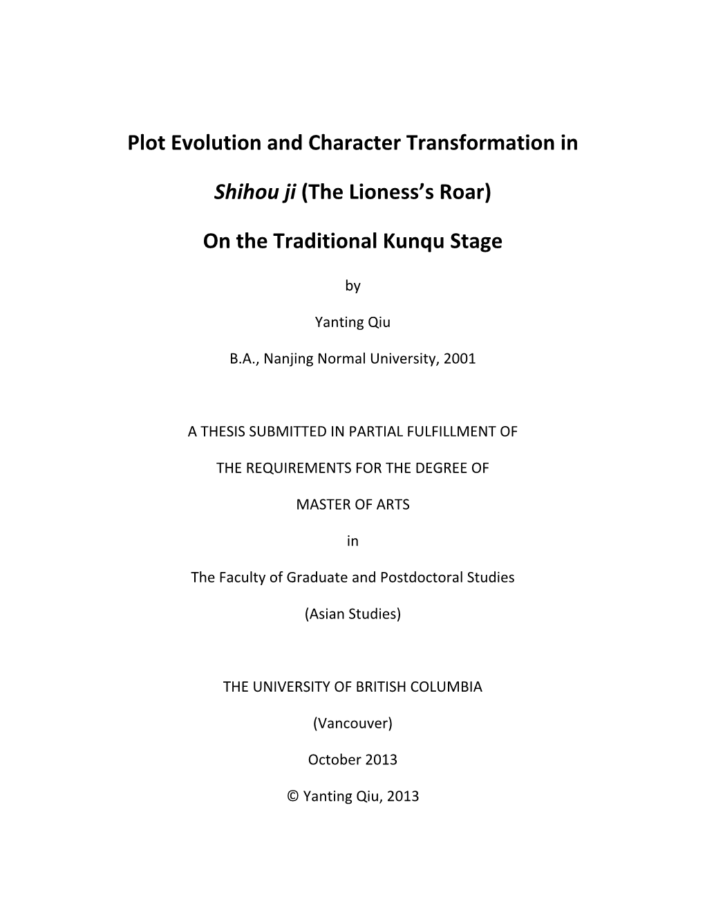 Plot Evolution and Character Transformation in Shihou Ji (The