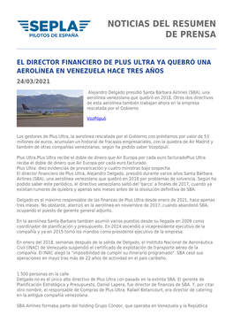 El Director Financiero De Plus Ultra Ya Quebró Una Aerolínea En Venezuela Hace Tres Años 24/03/2021