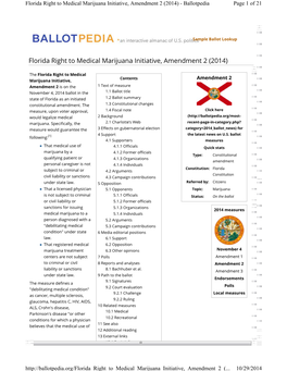 Florida Right to Medical Marijuana Initiative, Amendment 2 (2014) - Ballotpedia Page 1 of 21