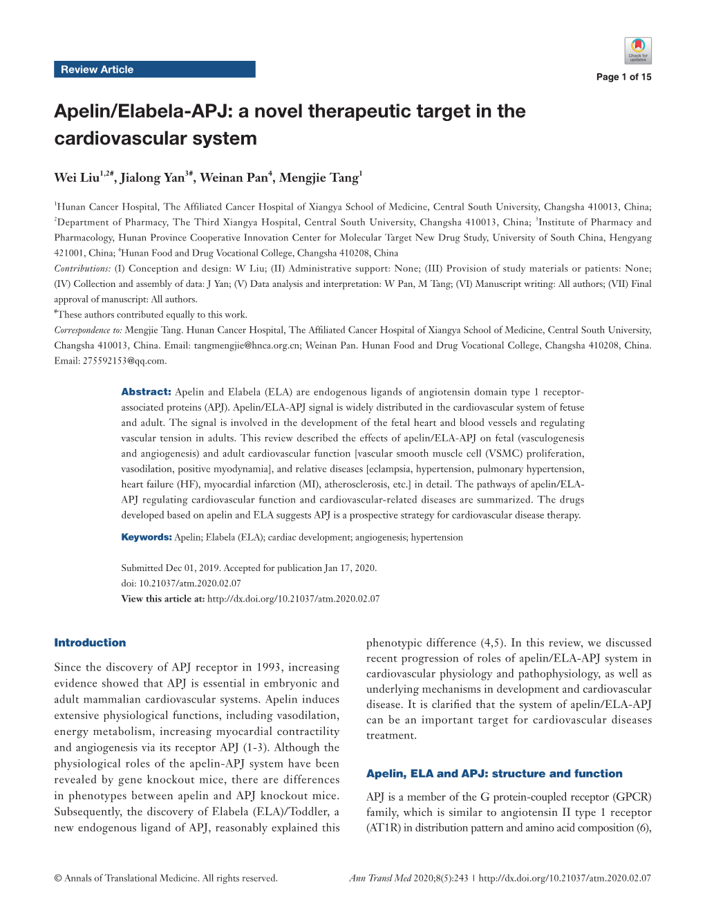 Apelin/Elabela-APJ: a Novel Therapeutic Target in the Cardiovascular System