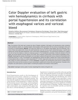 Color Doppler Evaluation of Left Gastric Vein Hemodynamics in Cirrhosis