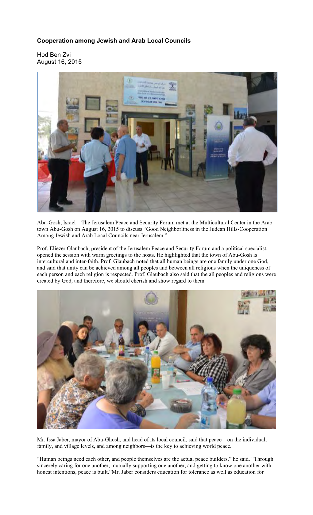 Cooperation Among Jewish and Arab Local Councils