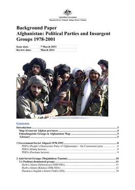 Afghanistan: Political Parties and Insurgent Groups 1978-2001