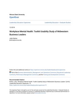 Workplace Mental Health: Toolkit Usability Study of Midwestern Business Leaders