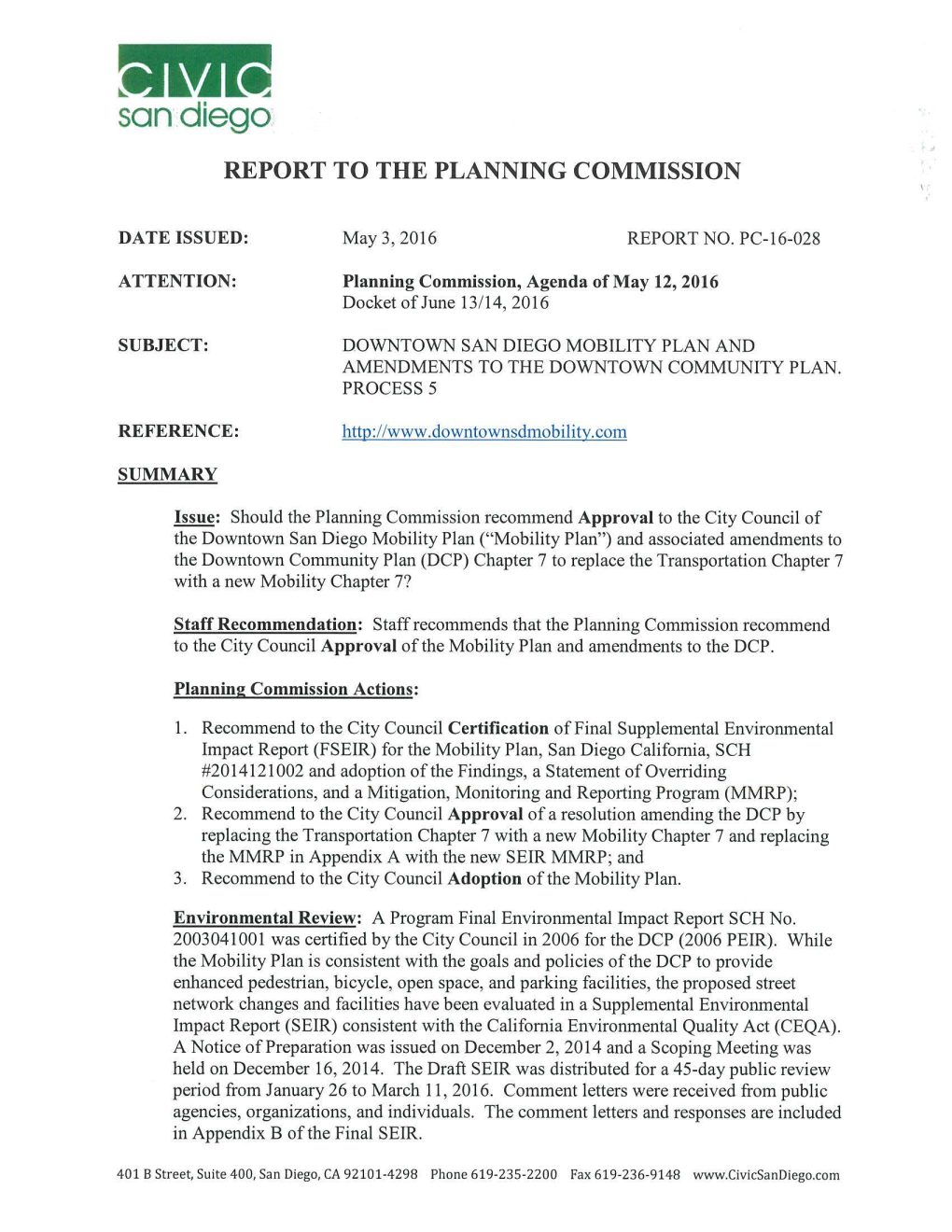 PC-16-028 Downtown San Diego Mobility Plan