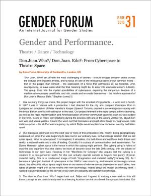 Gender and Performance. Theatre / Dance / Technology