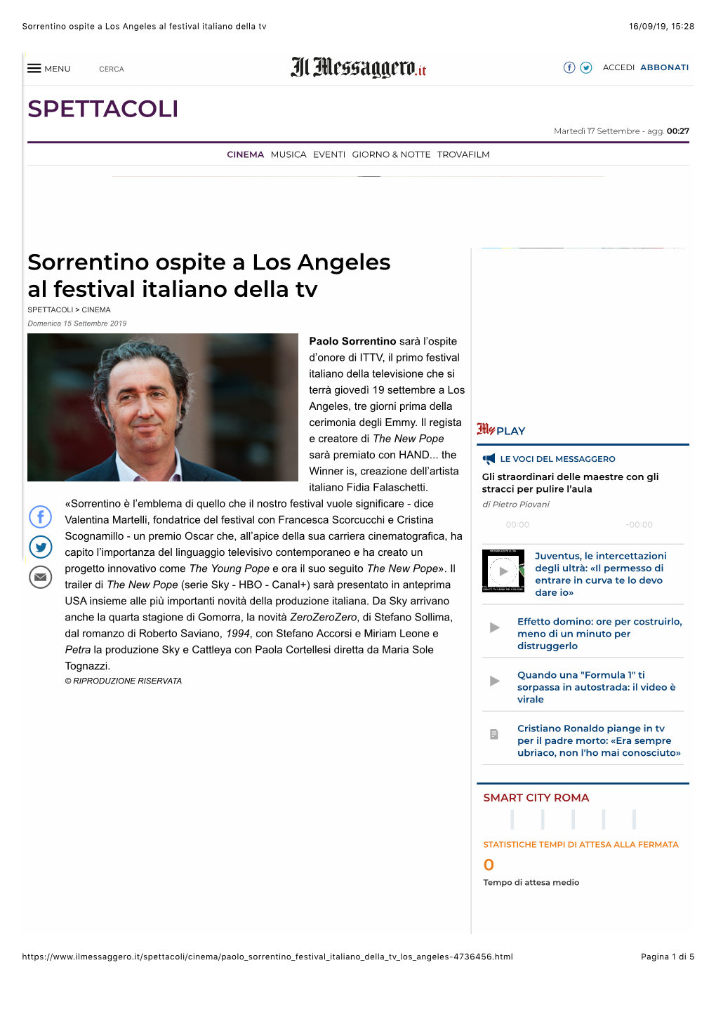 Sorrentino Ospite a Los Angeles Al Festival Italiano Della Tv 16/09/19, 15�28